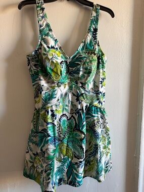Maxine of Hollywood Green Teal Floral Swimdress